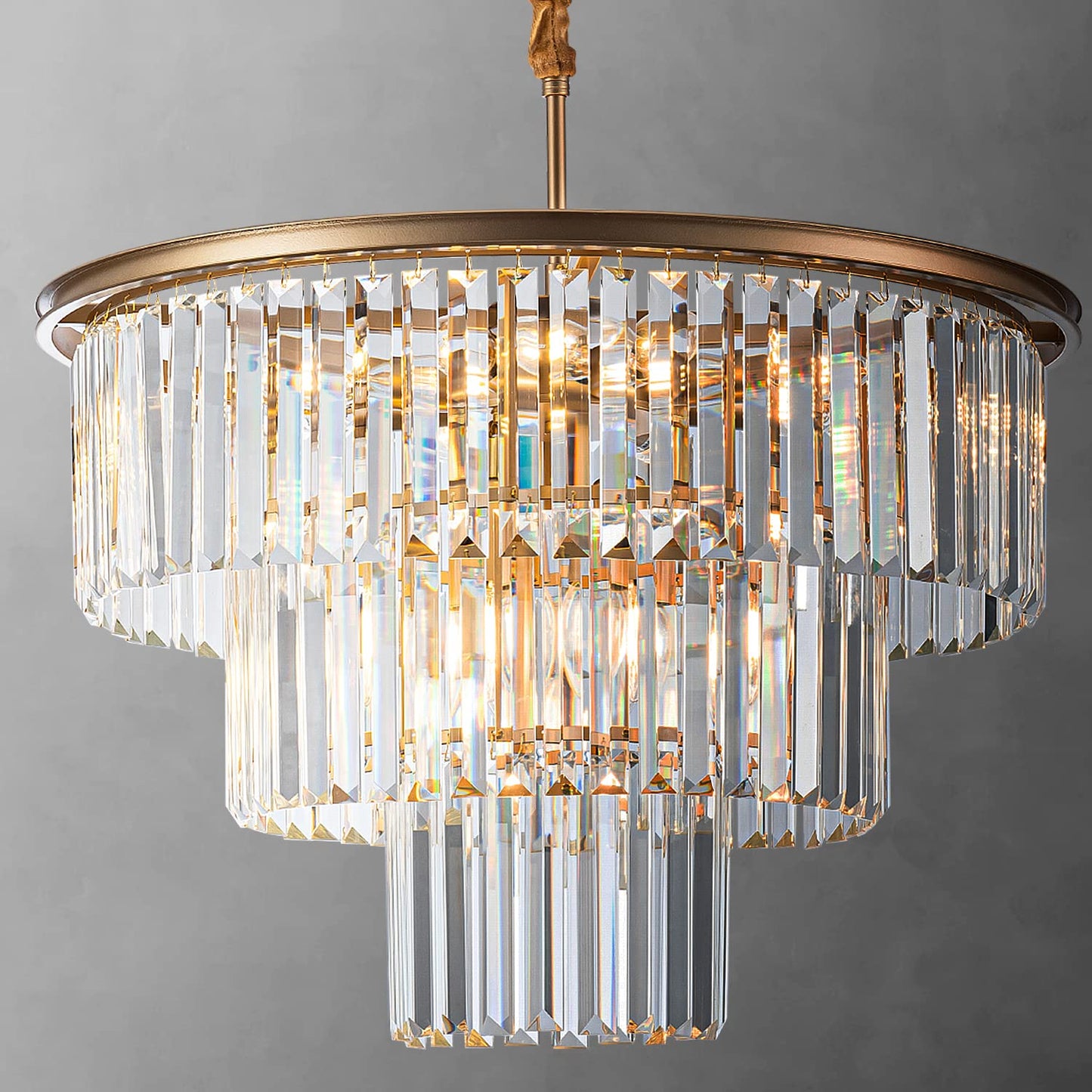 Brfaixla 12-Light 23.64 Gold Modern Crystal Chandelier Crystal Pendant Chandeliers Light Fixture 3-Tier Hanging Lighting For Living Dinning Room Bedroom Foyer