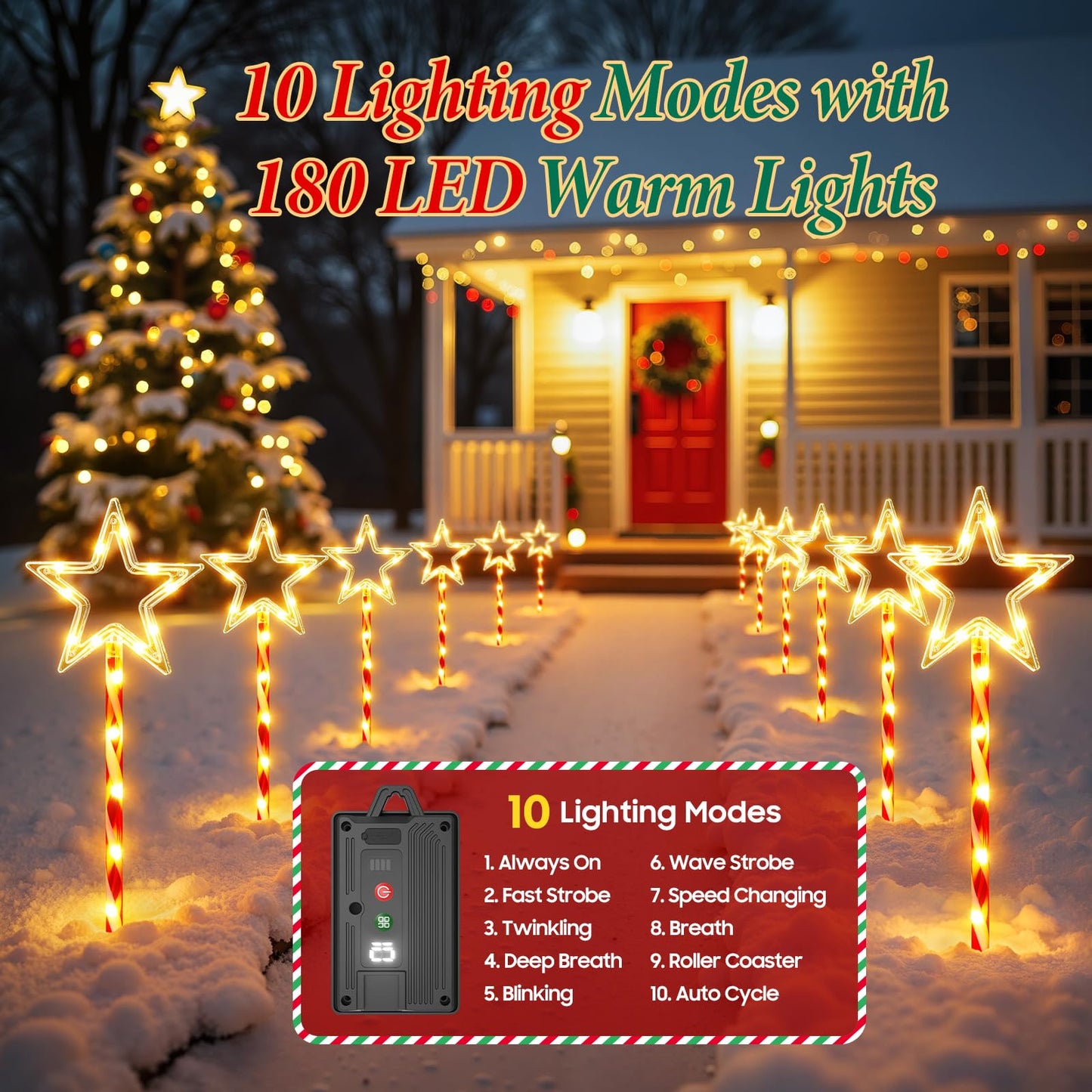 12 Pack Christmas Decorations Outdoor  Twinkling Big Star Solar Christmas Lights With 180 Bright Led And 10 Lighting Modes  Warm White Waterproof Xmas Decor For Pathway Yard
