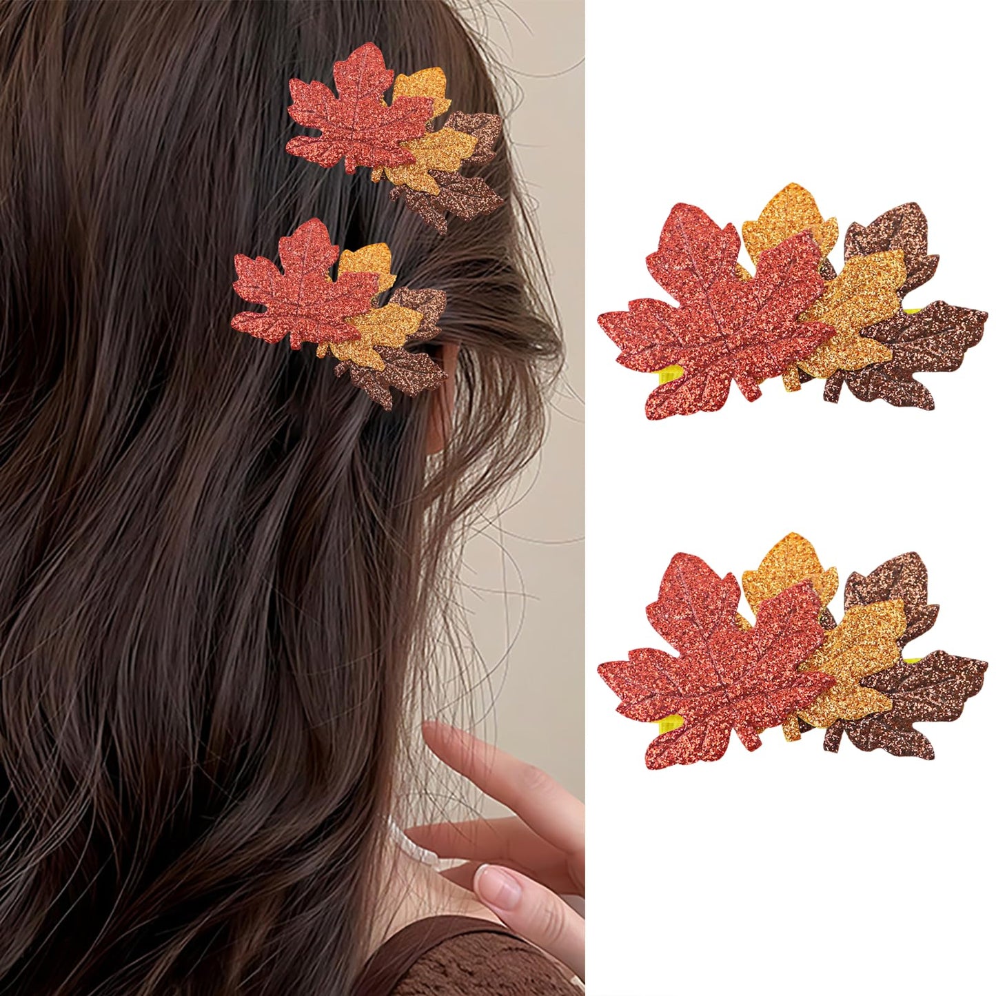 Fall Hair Clips for Women Girls Glitter Maple Leaf Hair Accessories Autumn Cute Barrettes Thanksgiving Orange Gold Leaves Hairpi
