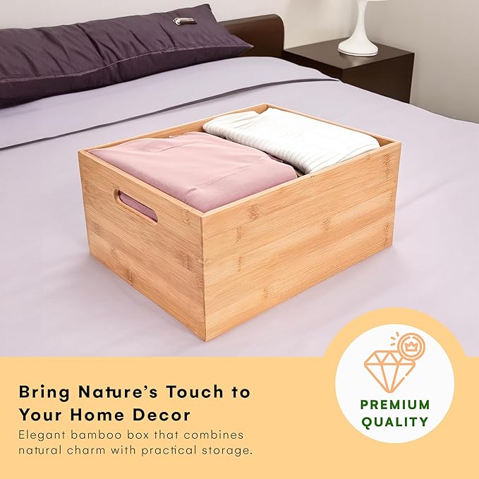 Prosumer's Choice Bamboo Storage Box - Wood Crate - Bamboo Box Storage for Kitchen, Living Room, Office - Arts & Crafts Container Caddy Basket - Home Decor & Organization Accessories 14"L x 11"W x 6"H
