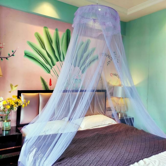 Eimilaly Lace Bed Canopy Mosquito Netting, Princess Bed Canopy for Girls Room Decor, Blue/Single Door