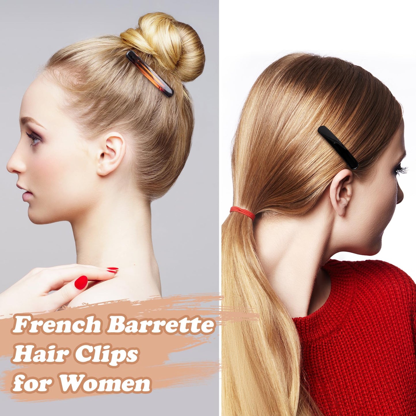 STSTR 4PCS French Barrette Hair Clips for Women, 2.48 Inch Small Tortoise Shell Hair Clip, Curved Glossy Thin Hair Flat Hair Acc