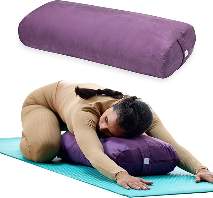 Gaiam Round Yoga Bolster Pillow, Soft Meditation Cushion for Yoga, Massage and Back Support, Breathable Cotton Fill, Zippe...