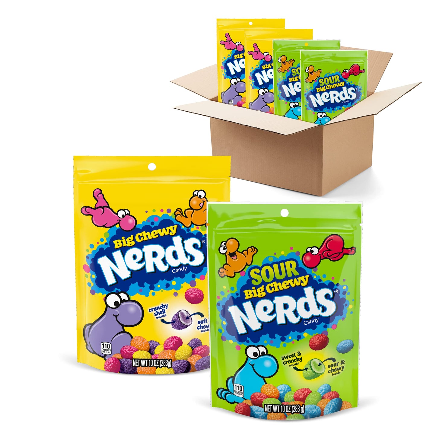 NERDS Big Chewy & Sour Big Chewy Candy Variety Pack | Individually Packaged, Reclosable Bags of Candy | Bulk Candy | Pack of 4,