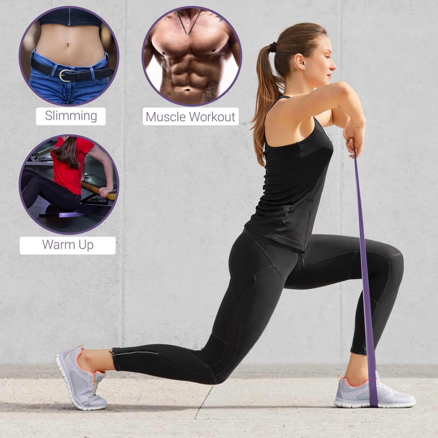 TechStone Resistance Bands Set for Men and Women, Pack of 5 Different Levels Elastic Band for Home Gym Long Exercise Workout – Great Fitness Equipment for Training, Yoga – Free Carrying Bag (Purple)