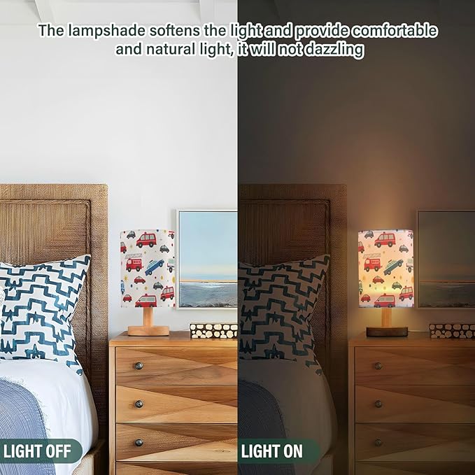 Fire Truck Police Ambulance Car Table Lamp for Bedroom Bedside Lamp Desk Lamps Cylinder Nightstand Lamp for Living Room Office Decor