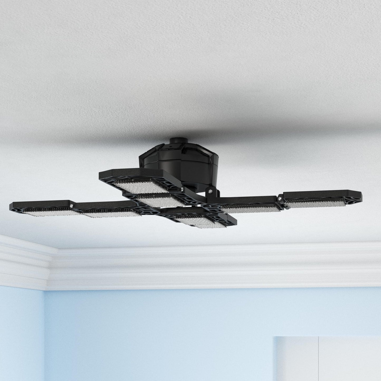 PINSAI LED Garage Light, 200W 20000 Lumen, E26/E27 Ceiling Lamp with 8 Adjustable Panels, Black, Model 150W