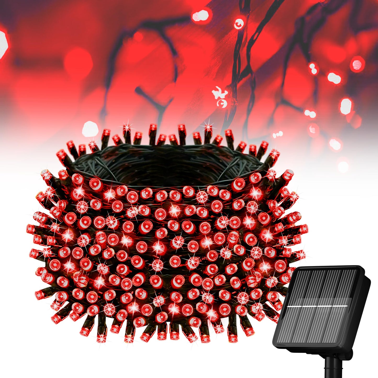 Solar String Lights For Outside  39Ft 100 Led Solar String Lights Outdoor With 8 Modes Solar Lights For Outside Waterproof For Yard  Fence Balcony  Party Christmas Tree Decorations (Red)