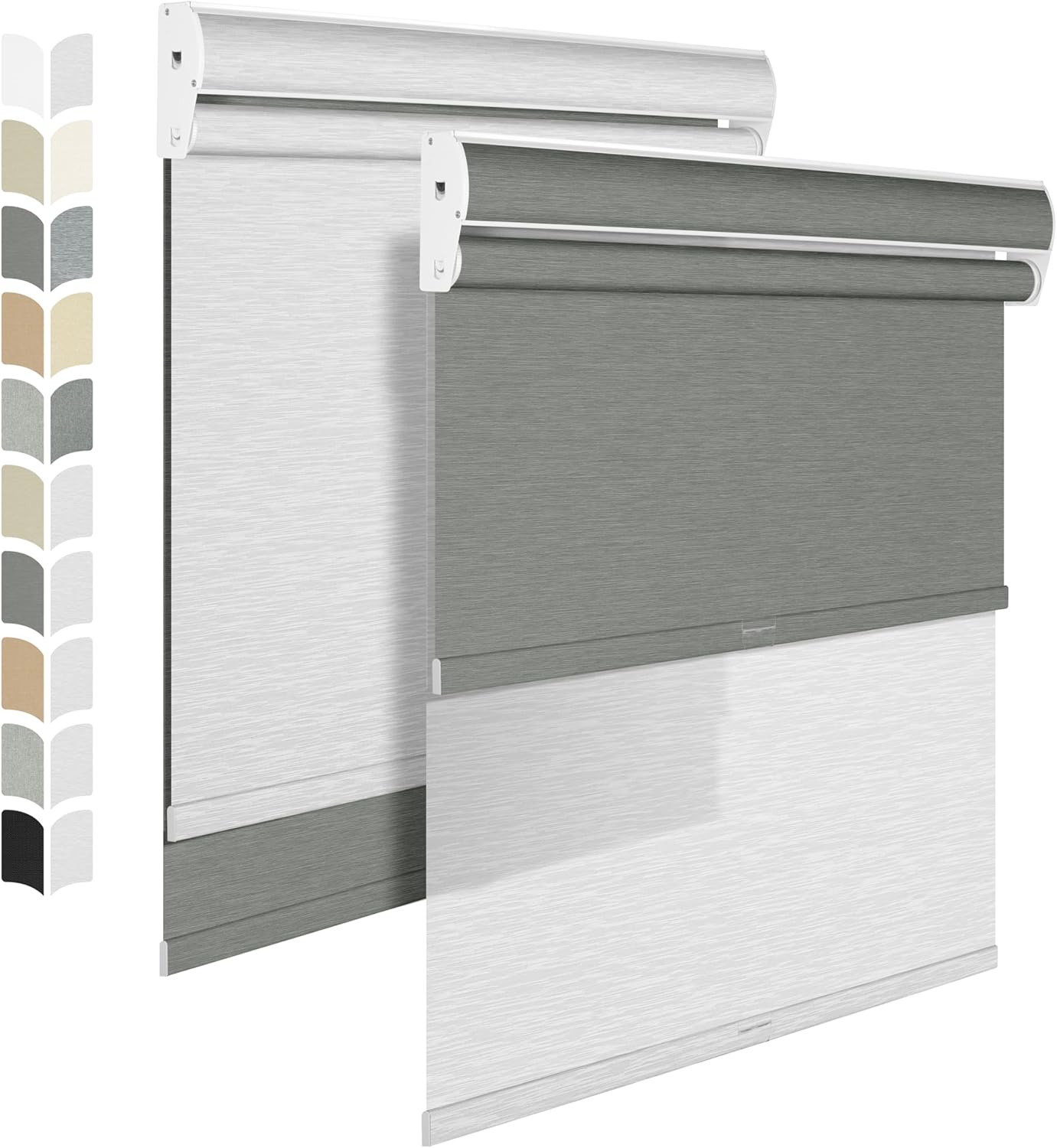 BERISSA Cordless Dual Roller Shades with Cassette Valance, Double Window Shades Blackout and Light Filtering, Day and Night for Home Office Door, Grey and White, 34 W x 86" H