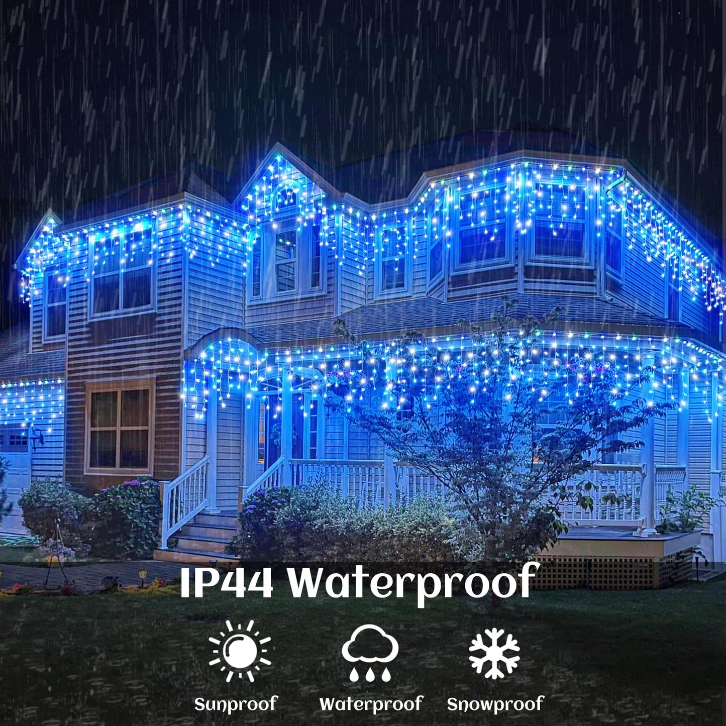 132Ft Icicle Lights For Outside  Blue And White Christmas Lights Outdoor Indoor  1280 Led Twinkle String Light With 240 Drops Curtain Light For Thanksgiving Room Home Wall Bedroom Window Decoration