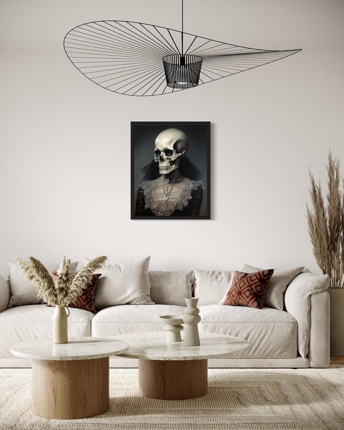 Female Skull Poster Art Print, Halloween Scary Vintage Wall Art Academia Spooky Painting Decoration for Horror Prints, Gothic Posters Bedroom Decor 89 (Female Skull, 11 x 14 inches, Black Frame)