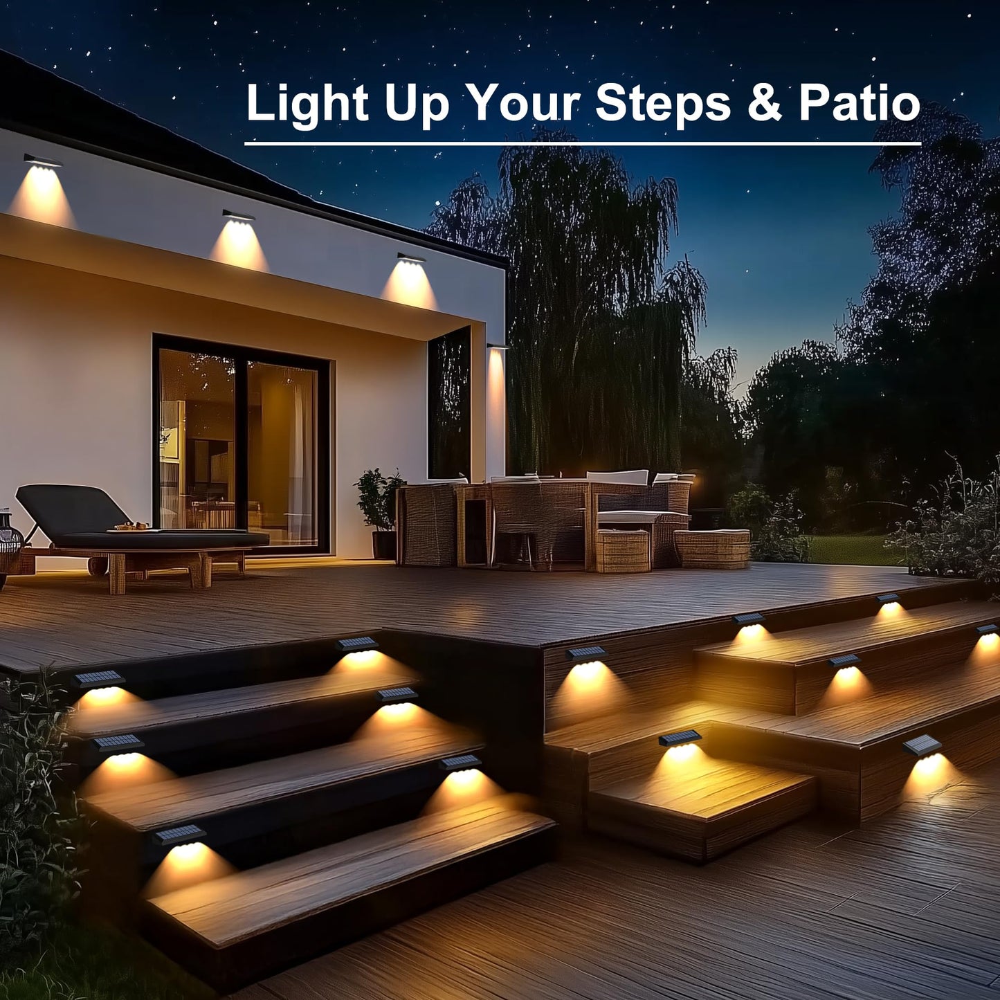 Audles Solar Fence Lights Outdoor  8 Pack Fence Lights Solar Powered With 4 Led  Fence Solar Light Outdoor Ip65 Waterproof Deck Light For Backyard  Railing  Patio  Stair  Wall  Step - Warm Lighting