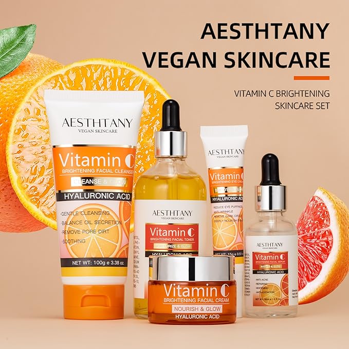 Vitamin C Skin Care Set Moisturizing Hyaluronic Acid Skin Care Kit 5PCS For Women Beauty Set Gift Set