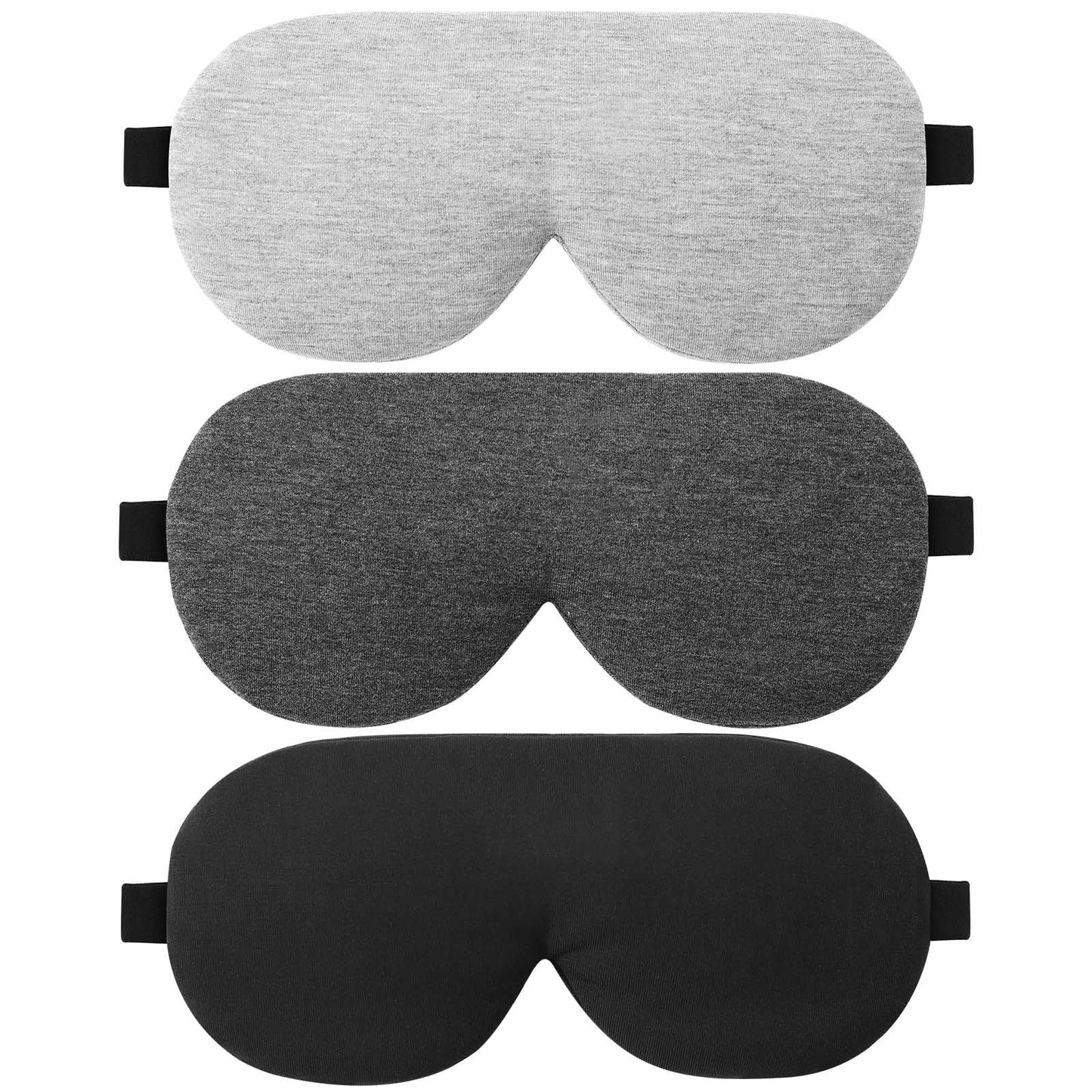 ALASKA BEAR 3 Pack Sleep Eye Masks Organic Cotton Cool Bamboo - Contoured Inserts for Pressure Free and 100% Light Blocking, Lightweight for Home or Travel Use (Black, Grey, Silver)