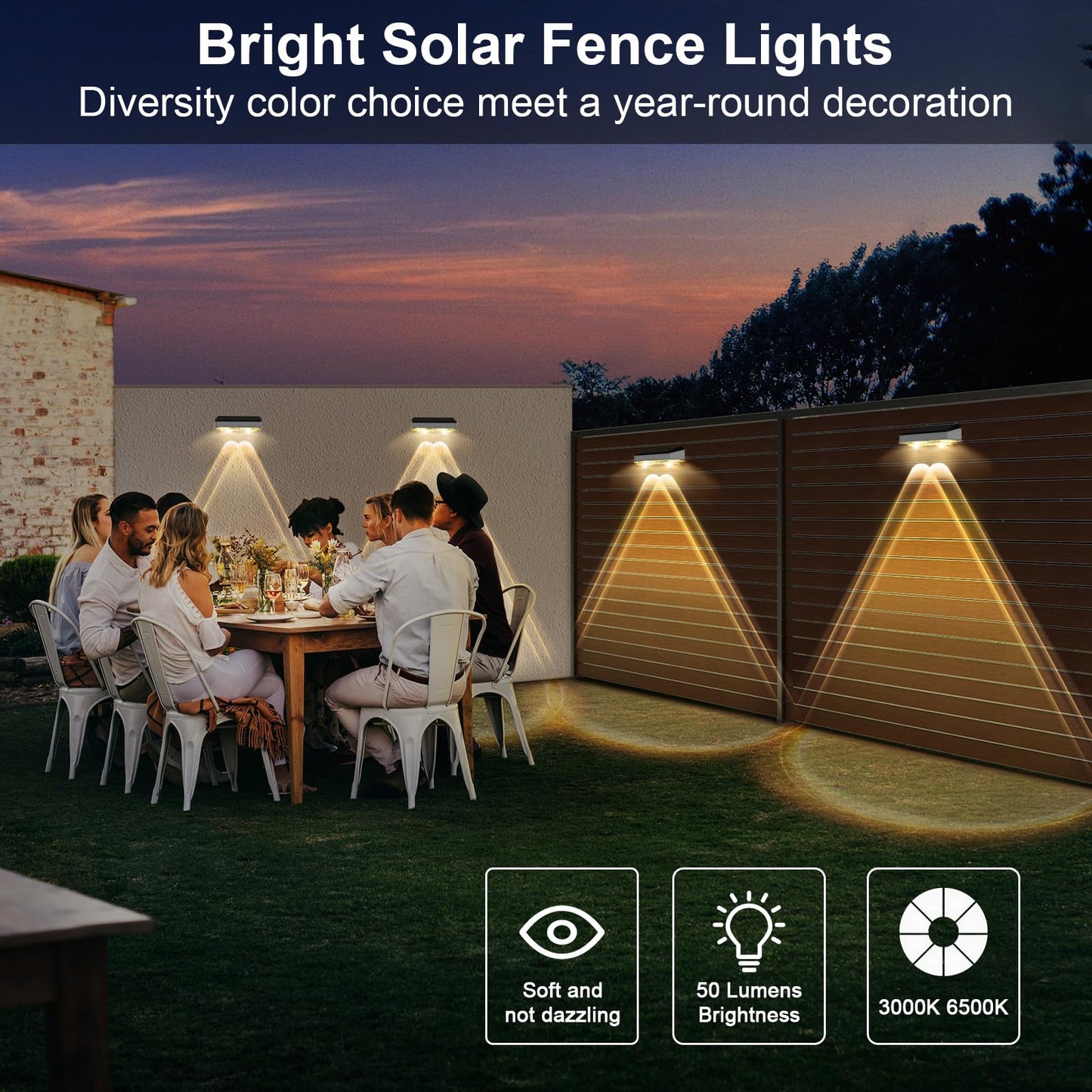 Solar Fence Lights Outdoor 8 Pack  Stainless Steel & Ip65 Waterproof  8 Lighting Modes High Brightness Led Spot Lens Deck Lights Dusk To Dawn For Backyard Stair Railing Patio Wall