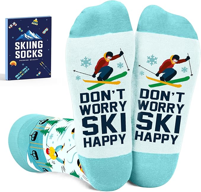 VICRAZY Funny Skiing Socks for Men - Christmas Gift, Ski Accessories, Ski Lover Gifts, Stocking Stuffers for Skiers