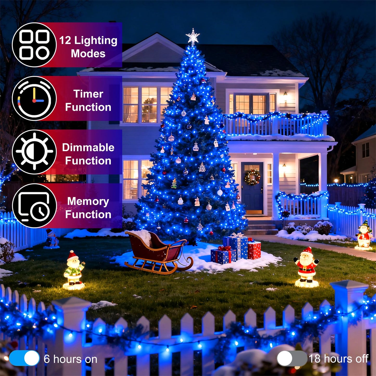 1500 Led 470Ft Christmas String Lights Outdoor  12 Pro Modes And Timer Memory & Brightness  Plug In Waterproof Dark Green Wire Twinkle Light For For Xmas Yard Tree Wedding Party Decor (Blue)