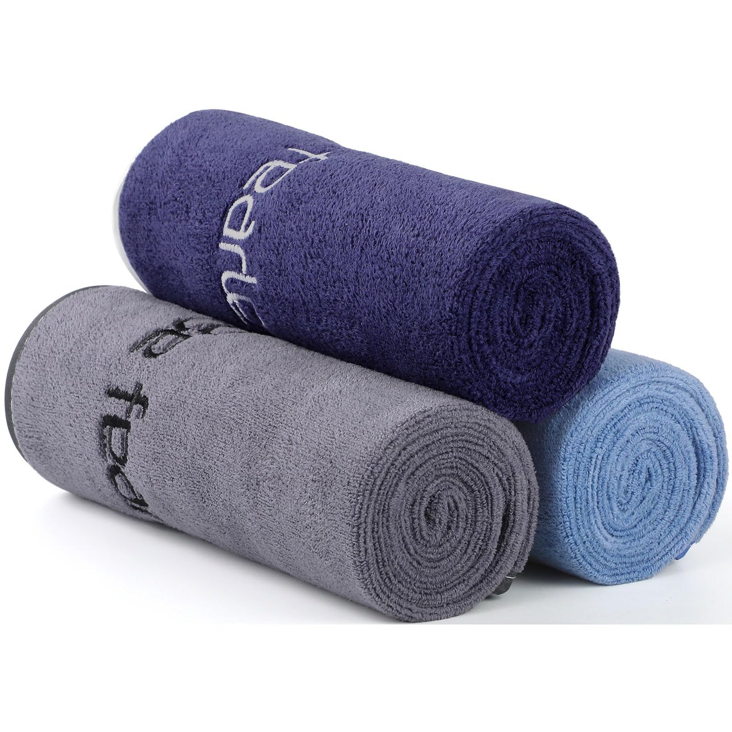 Wuwahold Microfiber Gym Towels Bigger Size Super Soft for Exercise Fitness, Sports, Workout, 380-GSM 15-Inch x 31-Inch Quick-Drying Towels (3 Pack, Grey+Blue+Navy Blue)