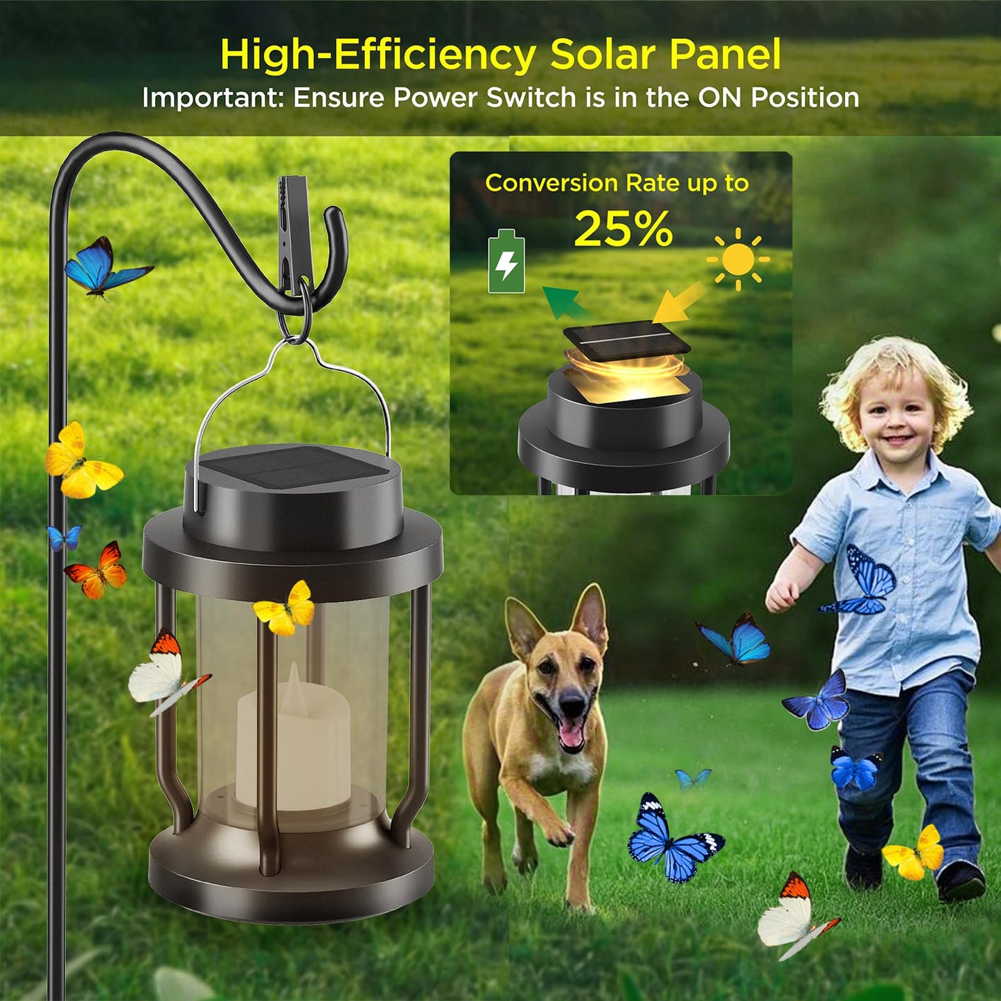 FriutShine Solar Lantern ·Flameless Candle, Weatherproof, 2 Pack, Black + Gray, Model L01