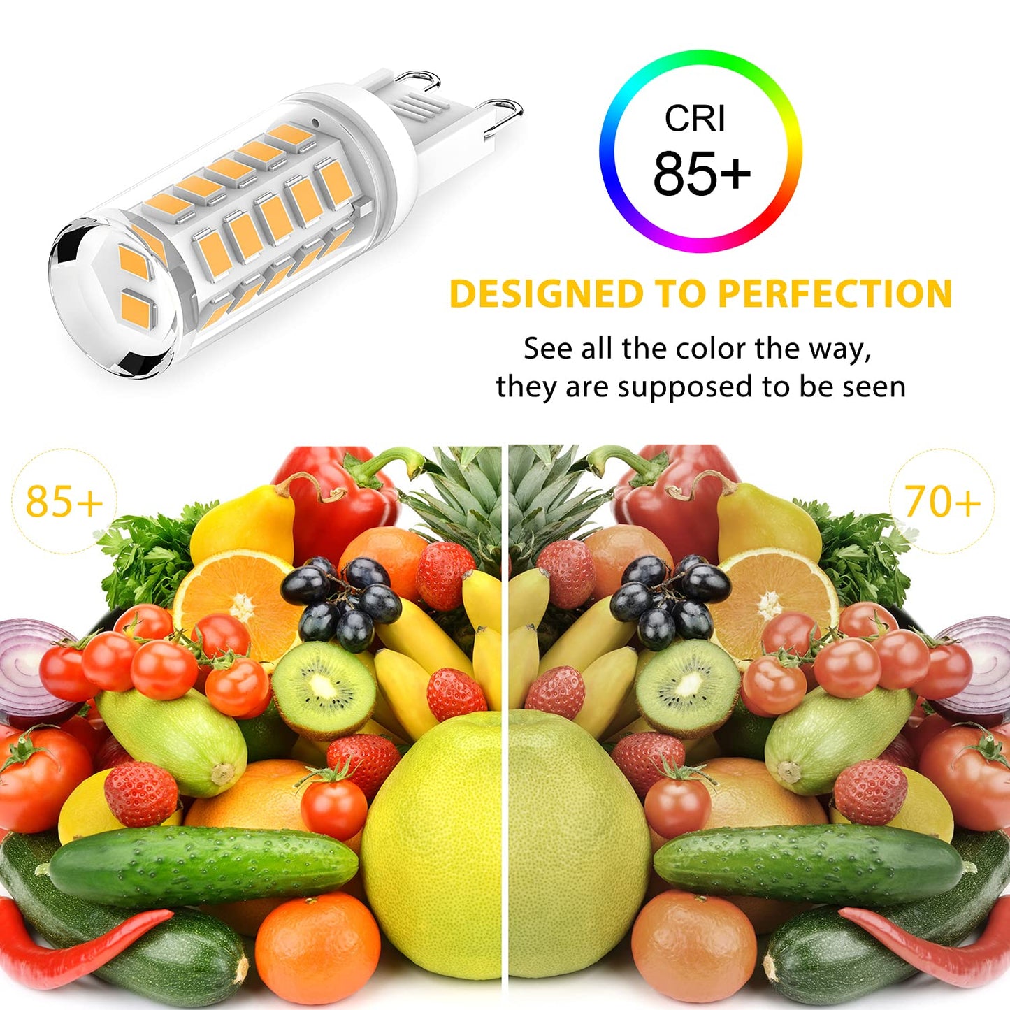 Yuiip G9 Led Bulb, 4W Dimmable, 3000K Warm White, 6 Count, 380Lm, No Flicker, Bi Pin Base