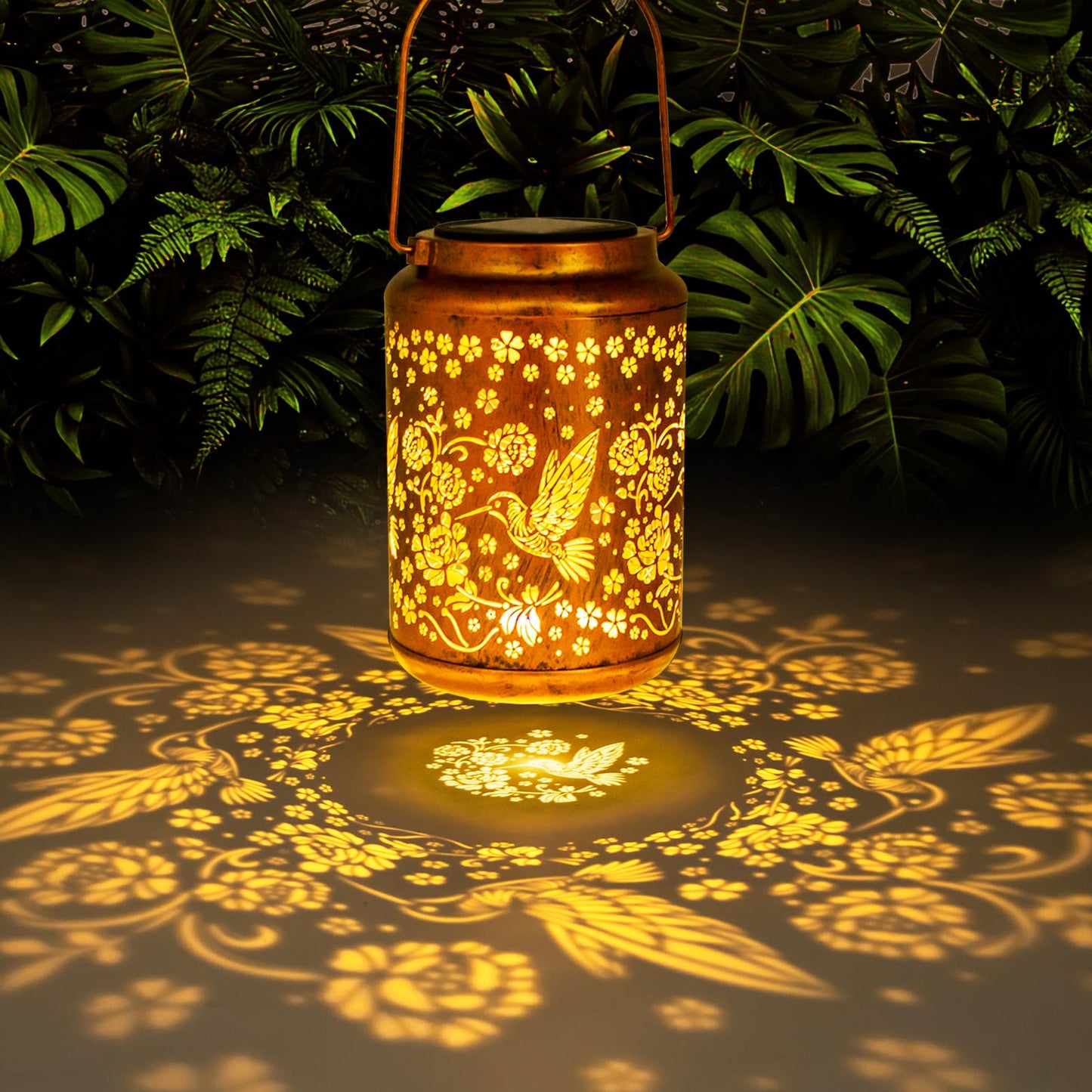 YISITEONE Hummingbird Solar Lantern, Waterproof Metal Hanging Light, Brown, Model ES04250100000, for Garden, Patio, Yard, Front Porch