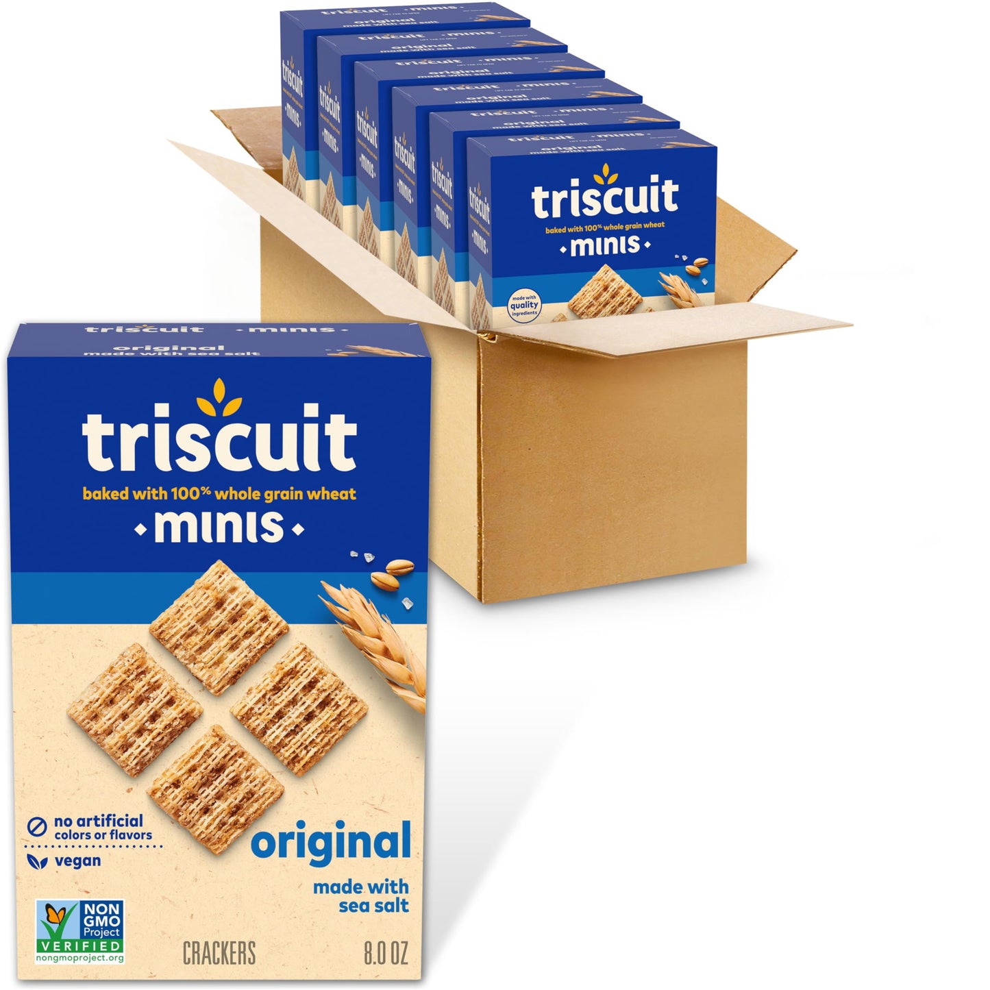 Triscuit Minis Original Whole Grain Wheat Crackers, Vegan Snacks, Bulk Snack Crackers, 6 - 8 oz Boxes