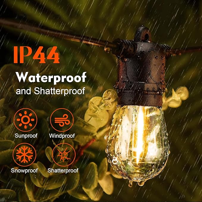 48 Pack Shatterproof LED Replacement Bulbs for Outdoor String Lights, S14 Edison Bulbs for Patio String Lights Outdoor Waterproof, Warm White 2200K, Dimmable, E26 Standard Base