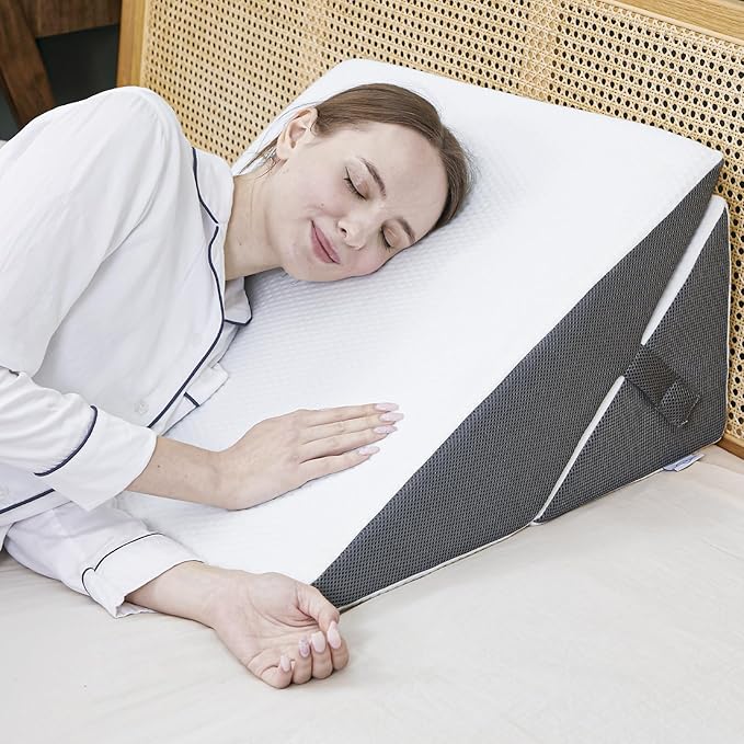Bed Wedge Pillow for Sleeping Adjustable 9 &12 Inch Foldable Bed Wedge Pillow, Memory Foam Triangle Pillow Wedge System for Legs and Back Support Pillow