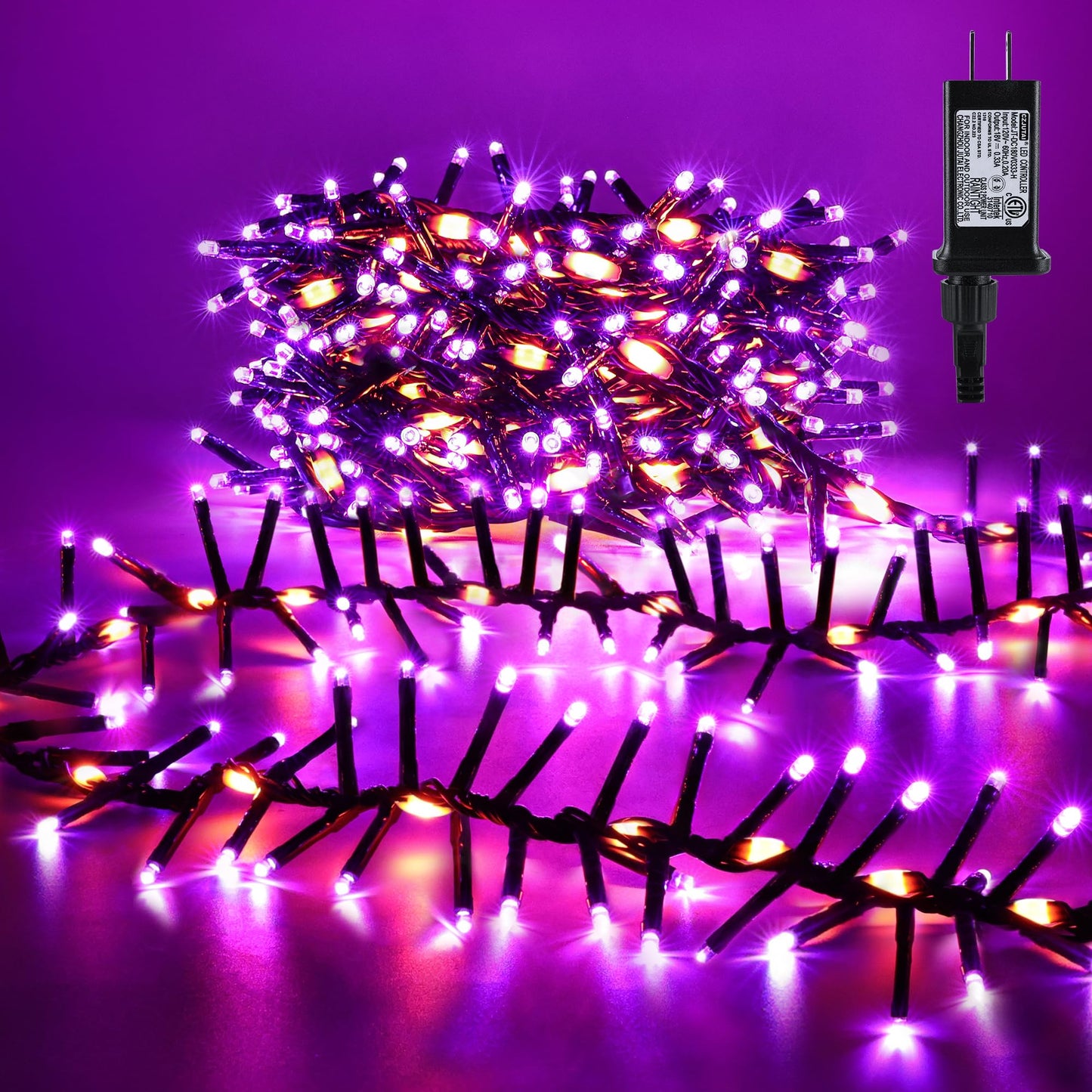 Brizled Halloween Lights, 372 LED Cluster, 17 Modes, 19.6FT, Waterproof, Orange & Purple, Model FTC-372MC-18