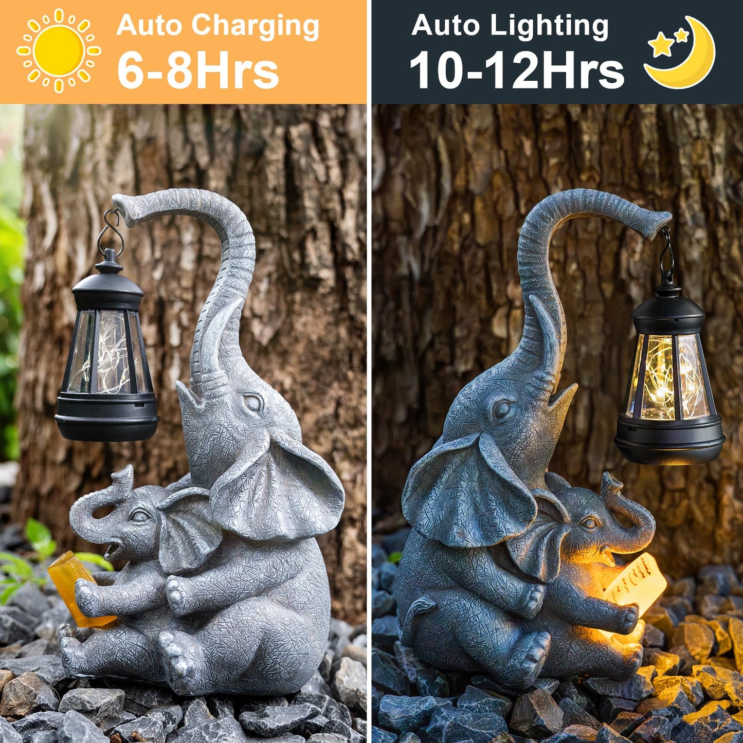 Candieslife Solar Garden Statue Lights Loving Elephants Figurine With Solar Lantern  Outdoor Yard Decorations For Patio Porch Home  Housewarming Elephant Gifts For Mom  Women