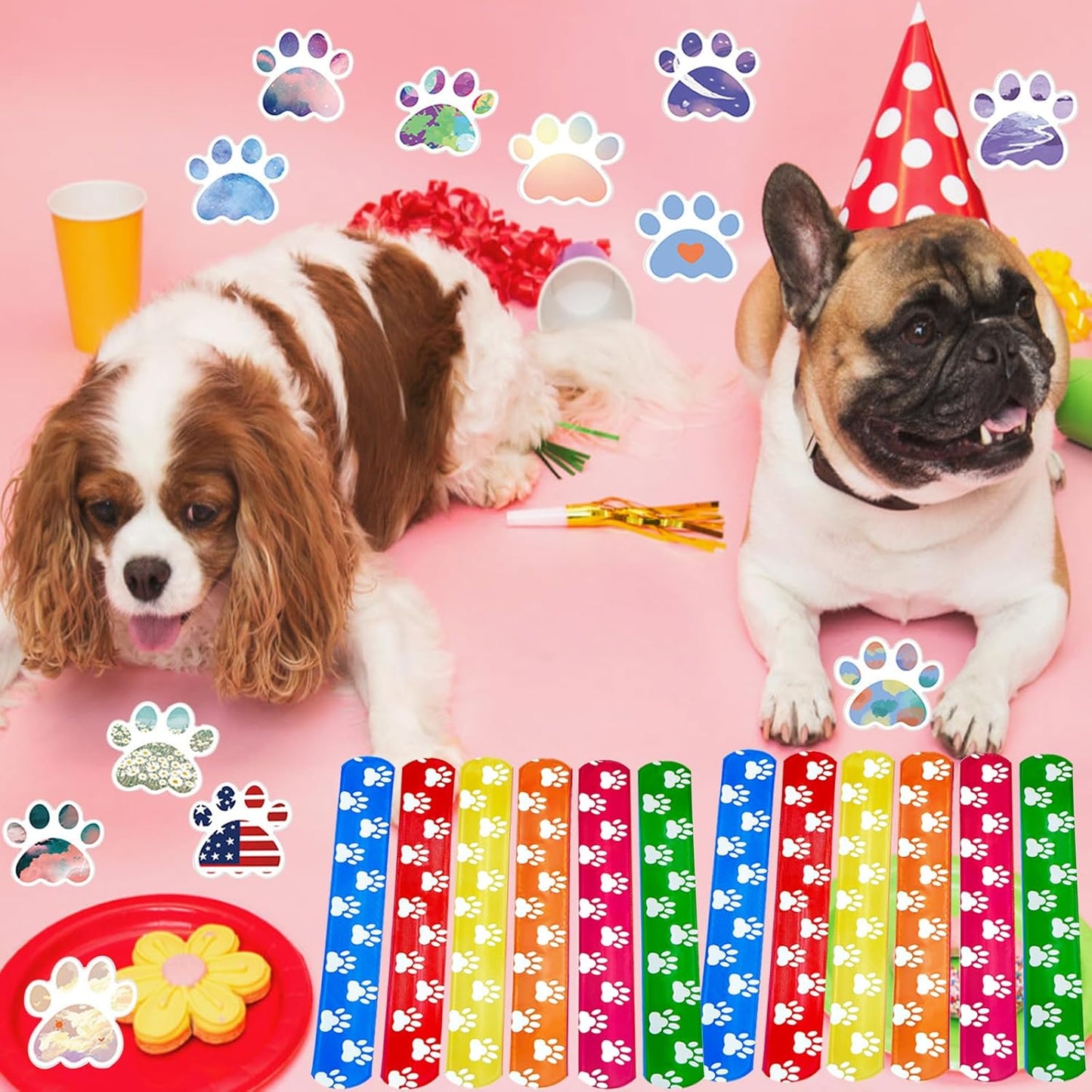 74Pcs Dog Claw ThemeParty Favors Contain 24 Pcs Dog Claw Slap Bracelets 50 Pcs DogClaw Stickers, Birthday Party Decorations,Classroom Rewards Supplies