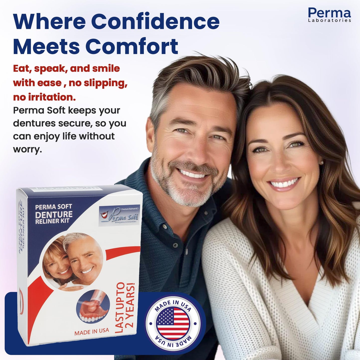 Perma Soft Denture Reliner Kit - Relines 2 Denture Plates - Semi Soft DIY Denture Liner for Upper and Lower