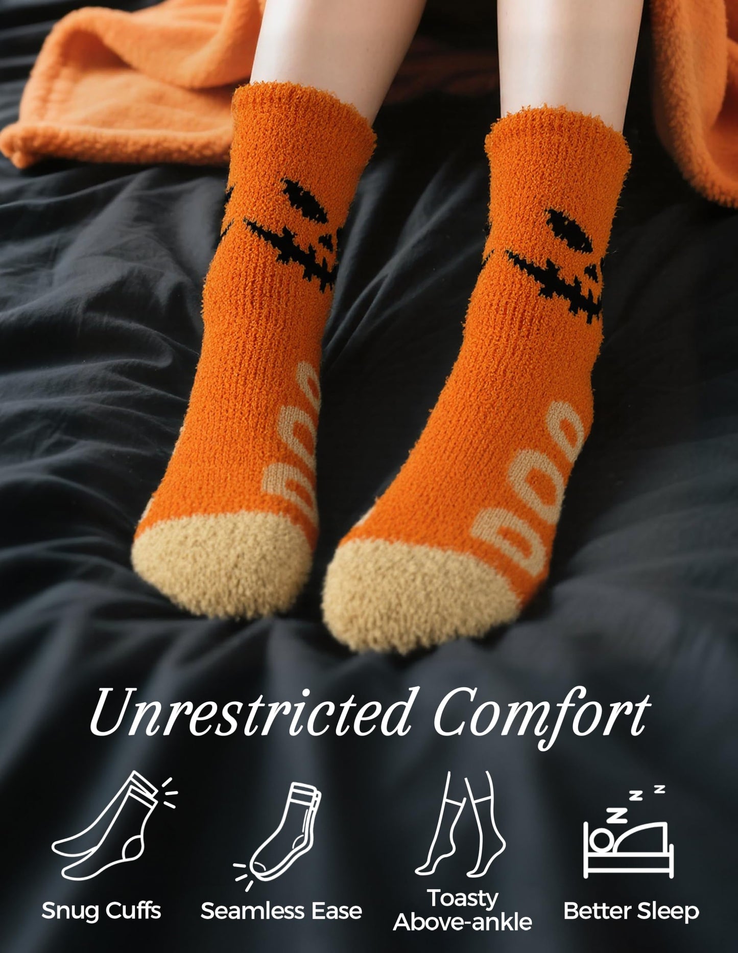 TEHOOK 4X Thicker & 2X Softer Halloween Fuzzy Socks for Boo Spooky Basket Stuffers - Cozy Fluffy Soft Warm Socks for Women Gifts (Size 6-12)