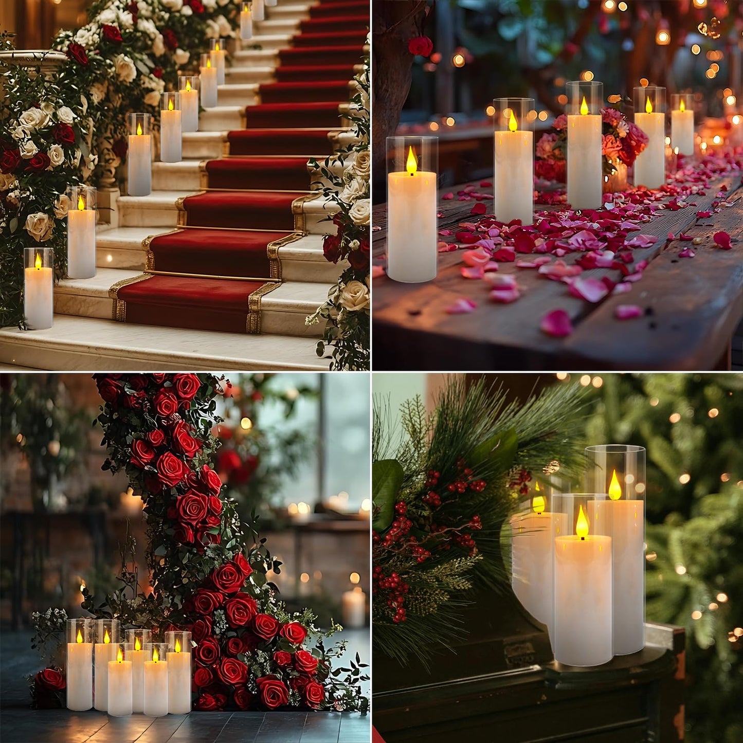 CAKETYCG 24 Pcs Acrylic LED Flameless Candles with 4 Remote,White,Flickering, Clear, Suitable for Wedding, Party, Home Decoration & Outdoor.