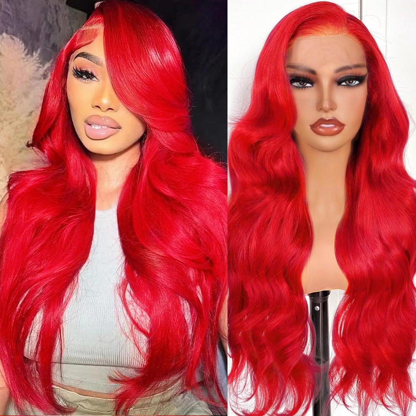 Shciyair 20 Inch Red Lace Front Wigs Human Hair 200 Density Red Wig Human Hair 13x4 Body Wave HD Lace Front Wigs Human Hair Pre