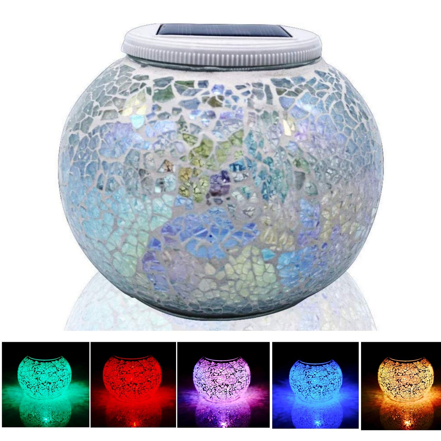 SmilingTown Solar Powered Mosaic Table Lamp - Waterproof LED Night Light,  le Glass, White, Model B07H24K7GX