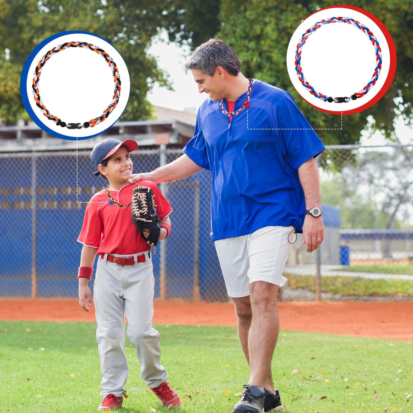 Junkin 6 Pcs Baseball Necklaces Three Braided Rope Titanium Necklace for Team Gifts Boys Men Player Softball Fans Sports (Retro