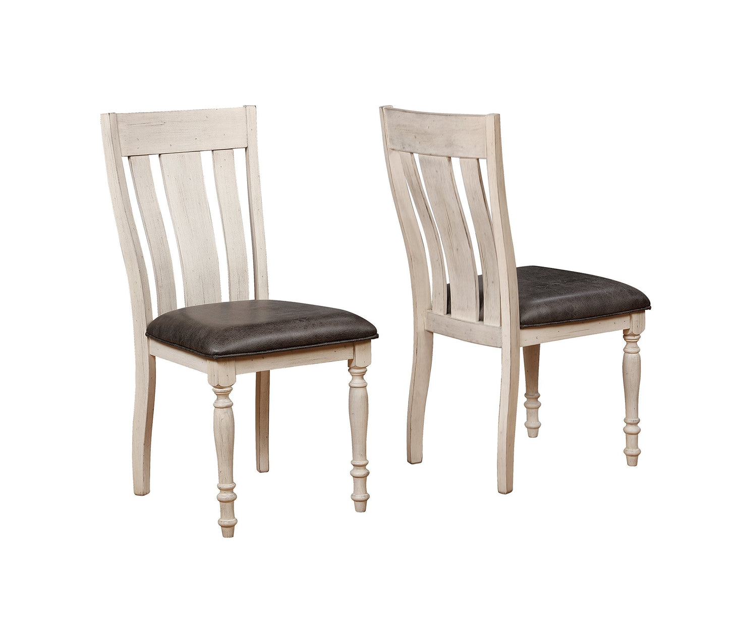 Roundhill Furniture Arch Solid Wood Dining Set: Round Table, Four Chairs, Distressed White and Dark Oak