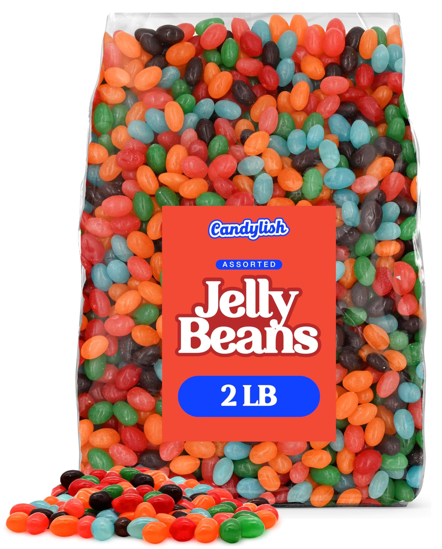 Jelly Beans - 2 lb Bulk Bag | Assorted Flavors: Strawberry Orange, Blue Raspberry, Watermelon, Grape, & Apple | Perfect for Cand