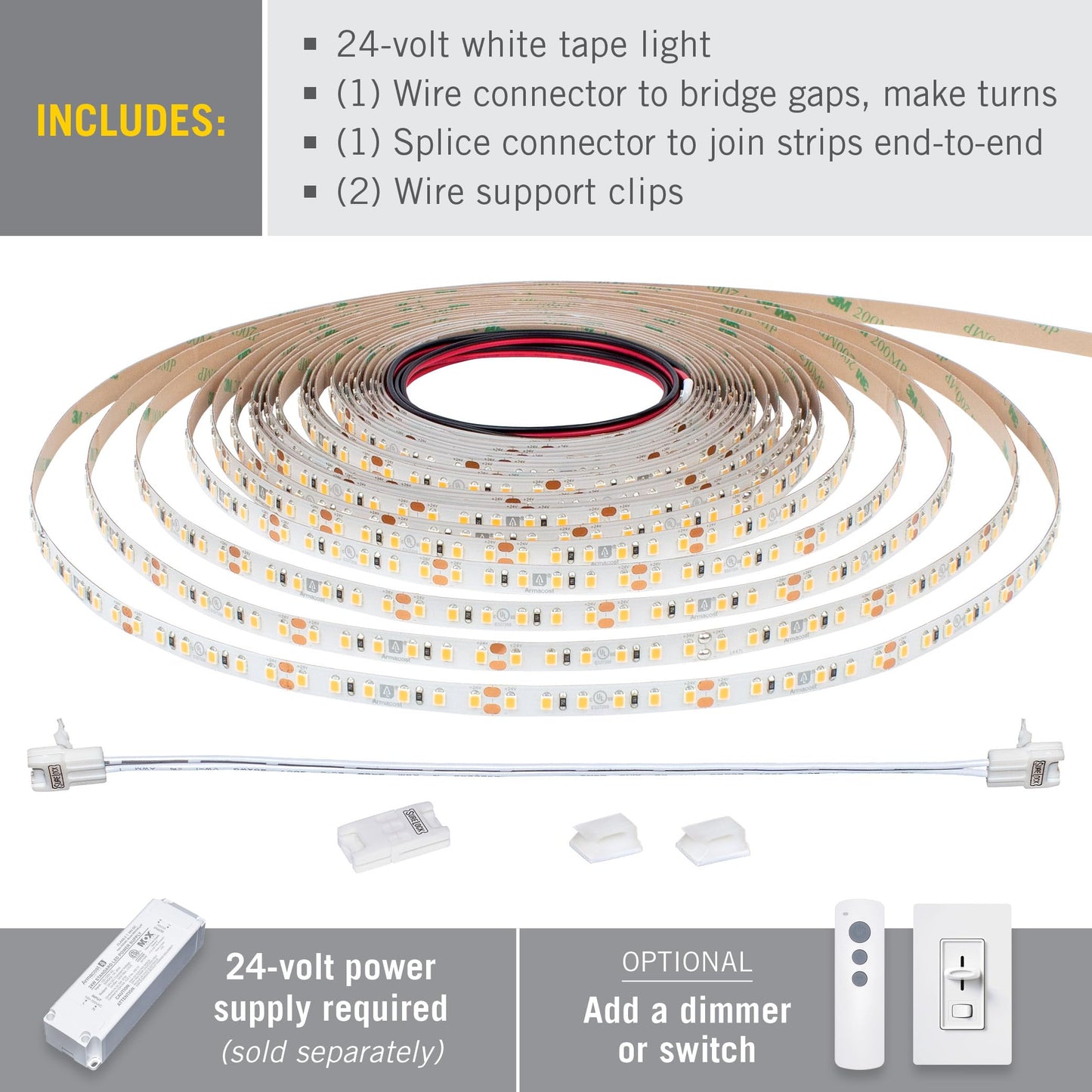 Armacost Lighting Ribbonflex Pro 24V White Led Strip Lights 120 Led/M  4000K  16.4 Ft 156230