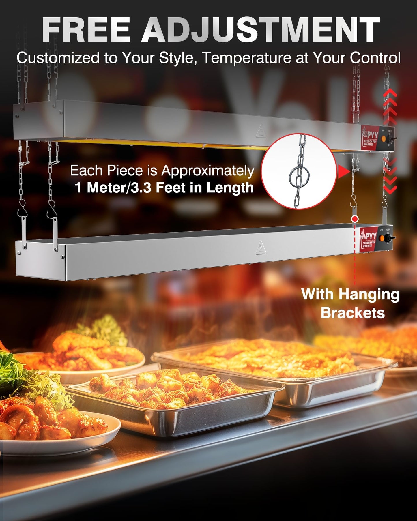 PYY Food Heat Lamp, 48 Inch Commercial Food Warmer Light, Stainless Steel Electric Strip Heater for Restaurant/Kitchen/Buffet/Cafeteria, Pass-Through Stations Heating Equipment, 1400W Silver
