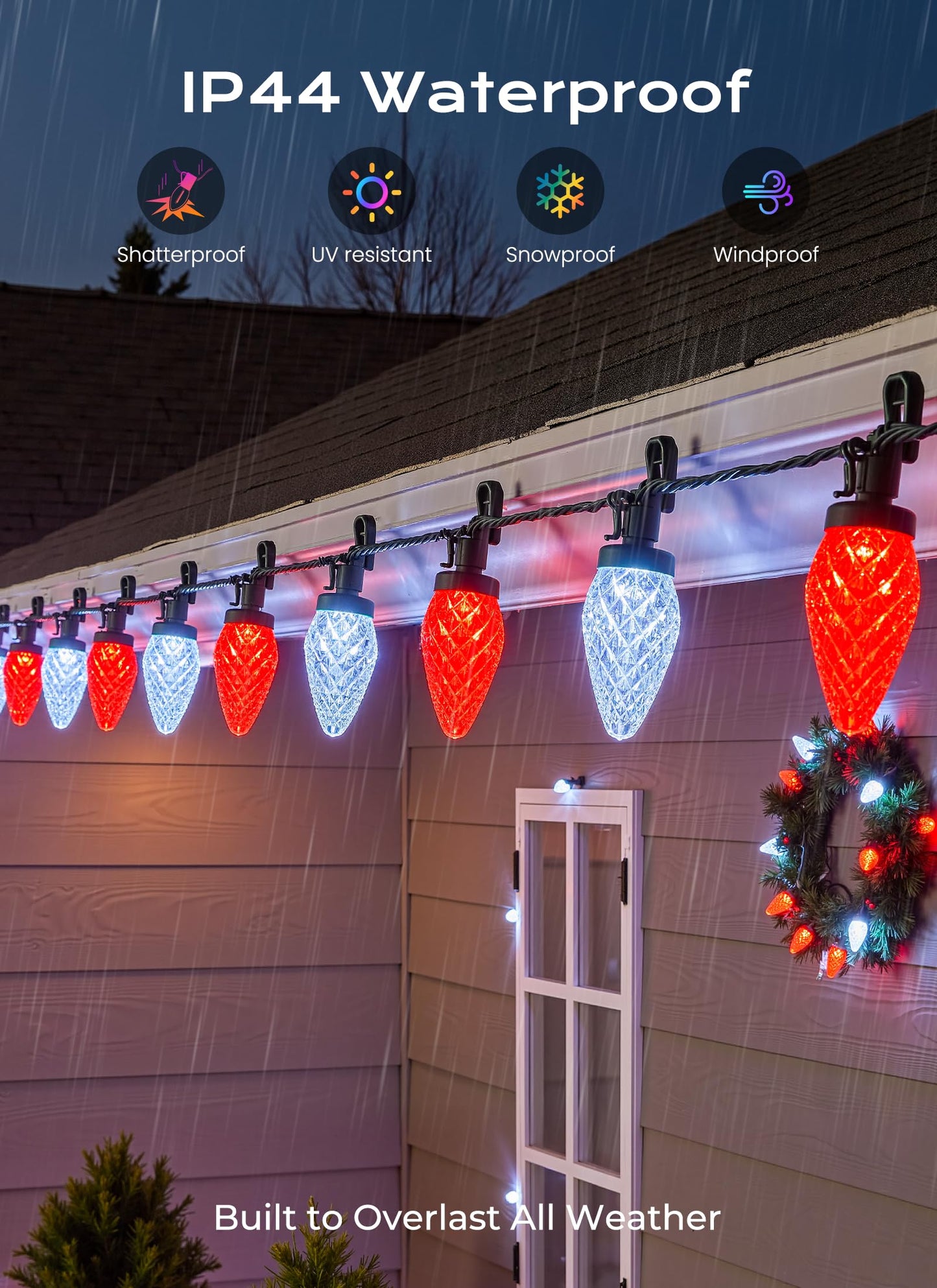 C9 Outdoor Christmas Lights  72 Ft 110 Led C9 String Lights  8 Modes & Timer Extendable Waterproof For Christmas Tree Indoor Outdoor Roofline Patio Outside Garden Backyard Xmas Decor  Red White 2 Pack