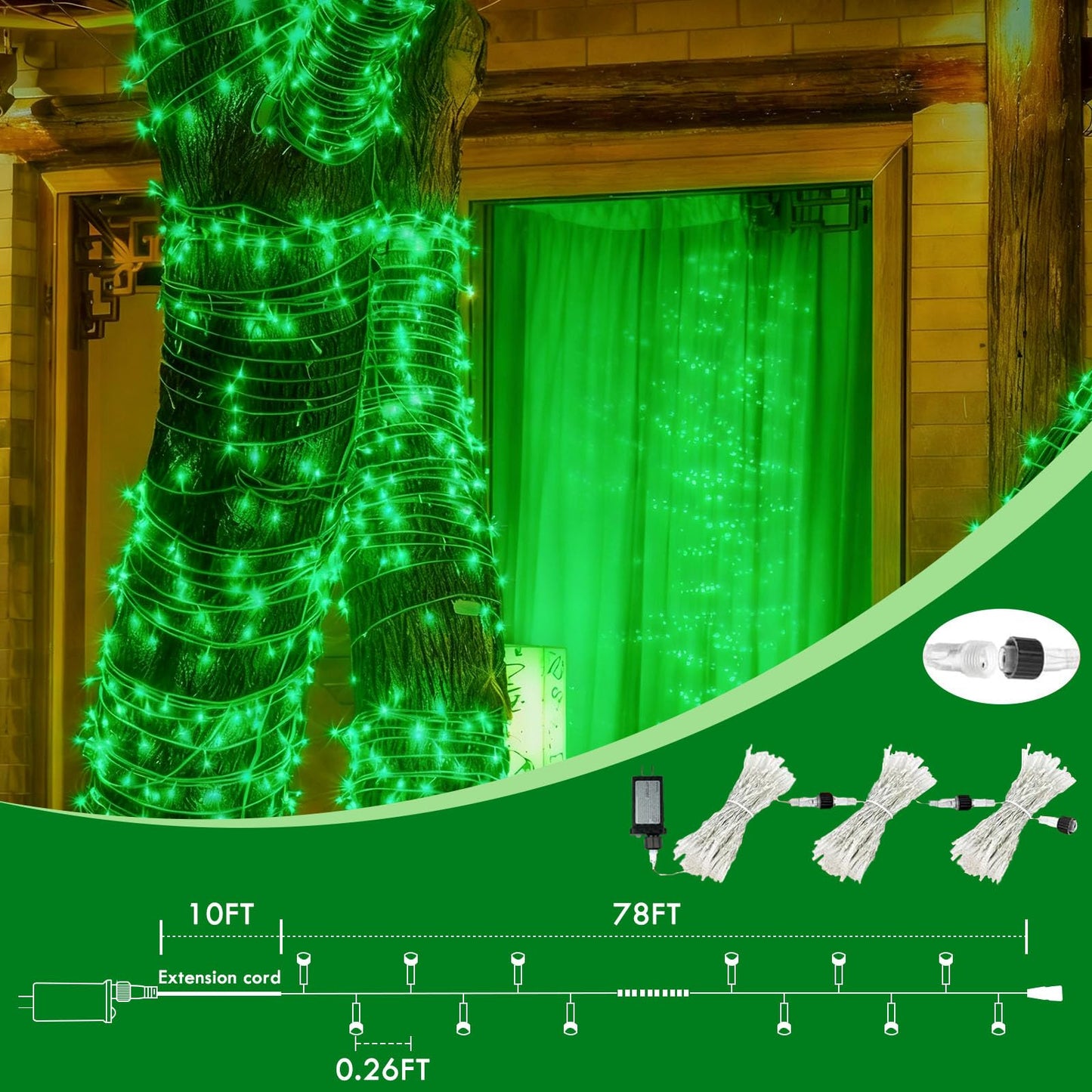 88Ft 240Led Extra-Long Connectable String Lights Indoor Outdoor Clear Wire  Green Christmas String Lights  Plug In Twinkle Fairy Light With Timer For Wedding Patio Tree Yard Christmas Decorations