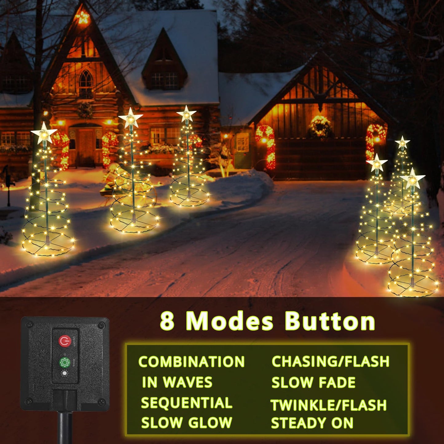 Outdoor Christmas Decorations  2 Pack 20   Spiral Solar Christmas Tree Lights  8 Modes Solar Pathway Lights  Waterpoof Light Up Prelit Xmas Tree For Garden Patio Yard Walkway Driveway(Warm White)