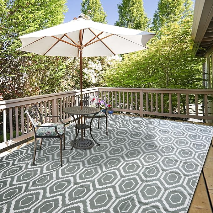 Outdoor Camping Rug Patios Clearance Plastic Straw Weatherproof Reversible Mats, Large Floor Mat for RV, Backyard, Deck, Picnic, Beach, Trailer, Camping