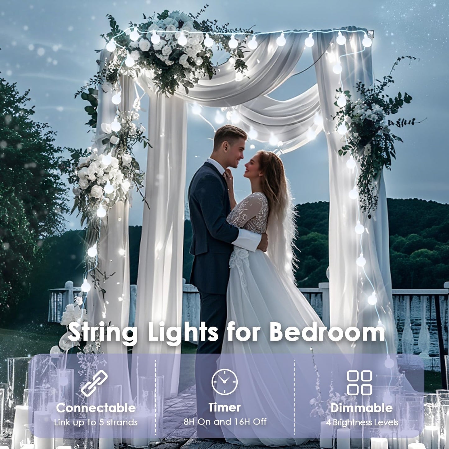 LORRYTE 100 LED Connectable String Lights, Cool White, 43ft with Remote & Timer, Waterproof Globe Fairy Lights for Indoor Outdoor Decor