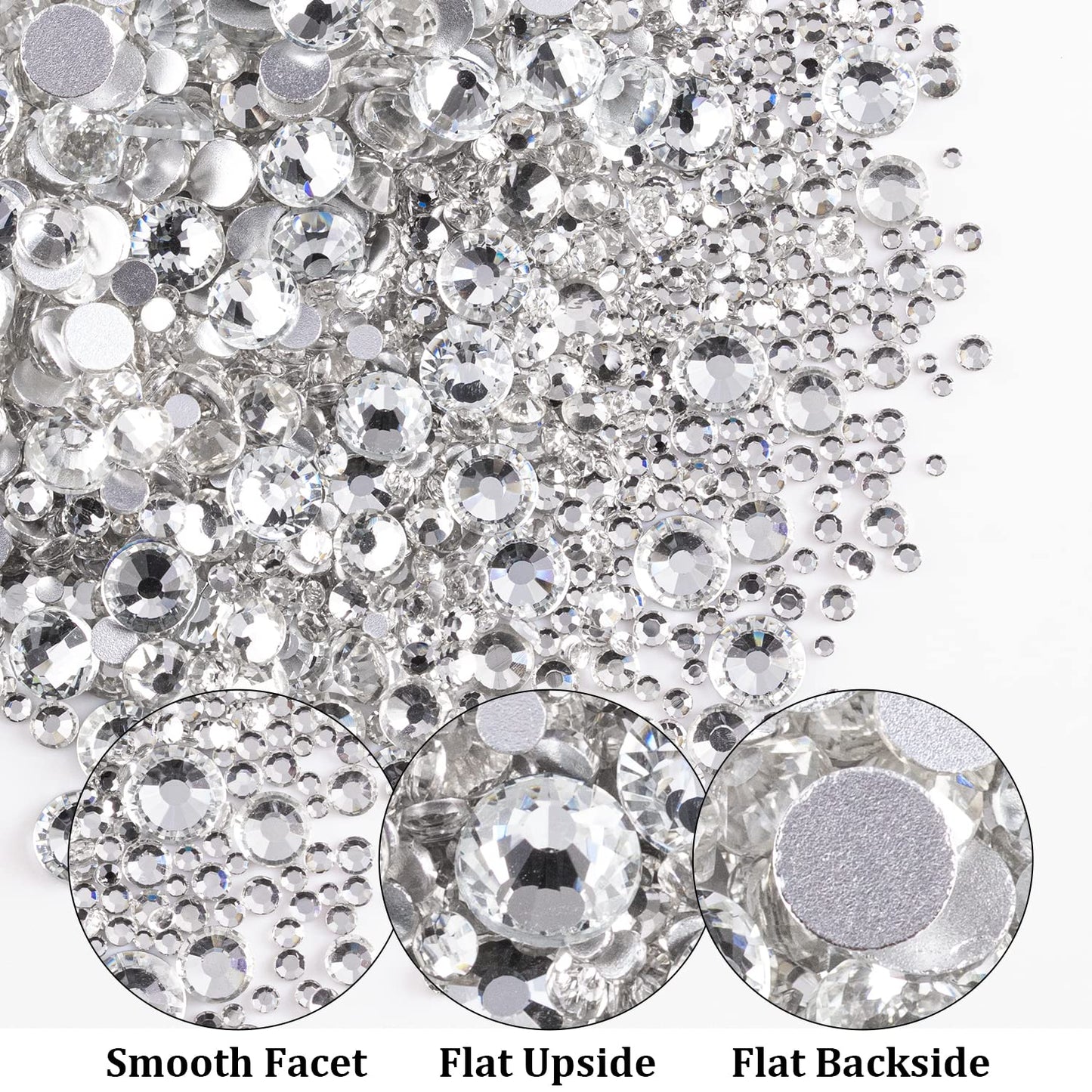 Two Packs of Flatback Rhinestones 4520 Pcs Colorful Nail Art Rhinestones Flatback Crystal Colorful+Transparent White Rhinestone