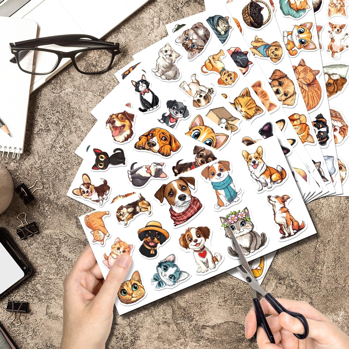 Cute Dog and Cat Stickers Pack for Kids Teens Animal Lovers Vinyl Waterproof Laptop Water Bottle Journal Scrapbook Planner 108Pcs Mixed Cartoon Pet Designs Bumper Motorcycle