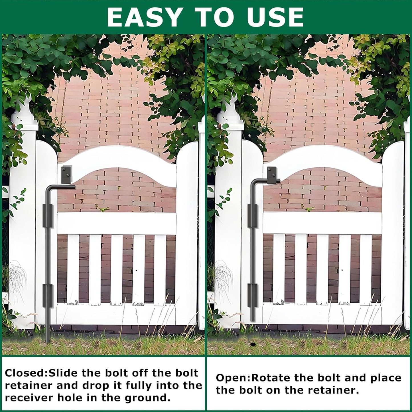 24" Heavy Duty Cane Bolt Gate Drop Rod with Upgraded Design, Square Gate Drop Rod for Wood PVC Vinyl Metal Yard Gate Latch-1 Pack