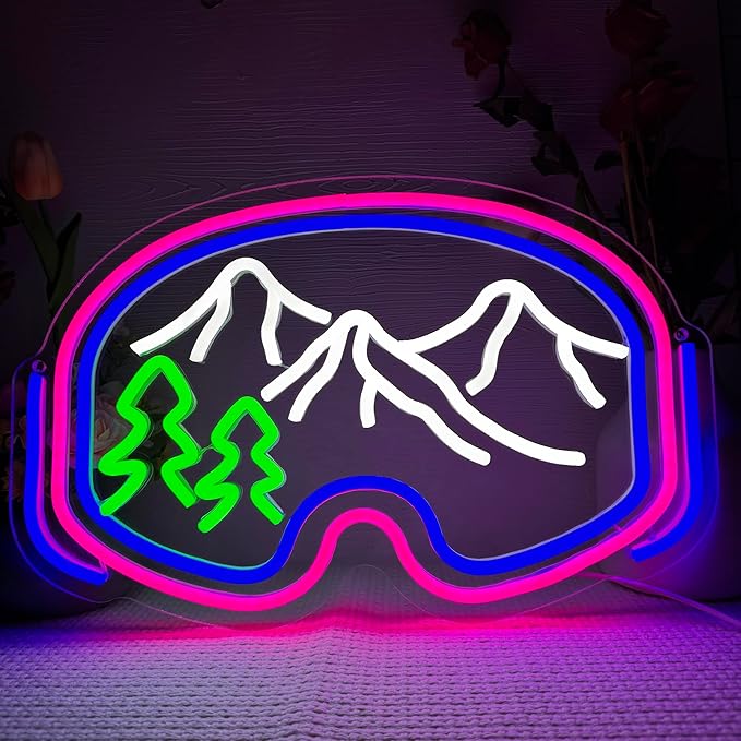 Symone Ski Goggles Neon Sign, USB Powered Dimmable LED Neon Light Winter Sports Party Decor, for Outdoor Adventure Themed ...